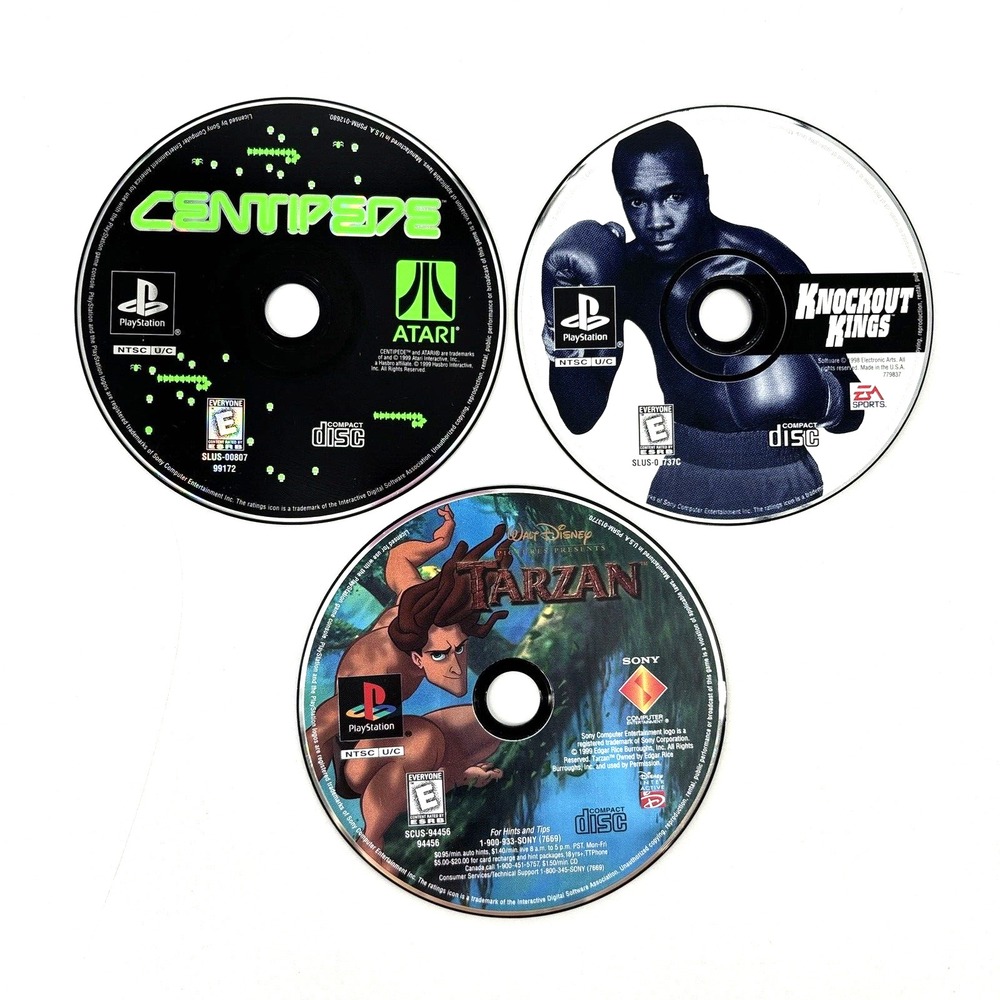 PS1 Lot Of 3 Games‎ (PlayStation 1) Tarzan, Centipede & Knockout King Discs Only